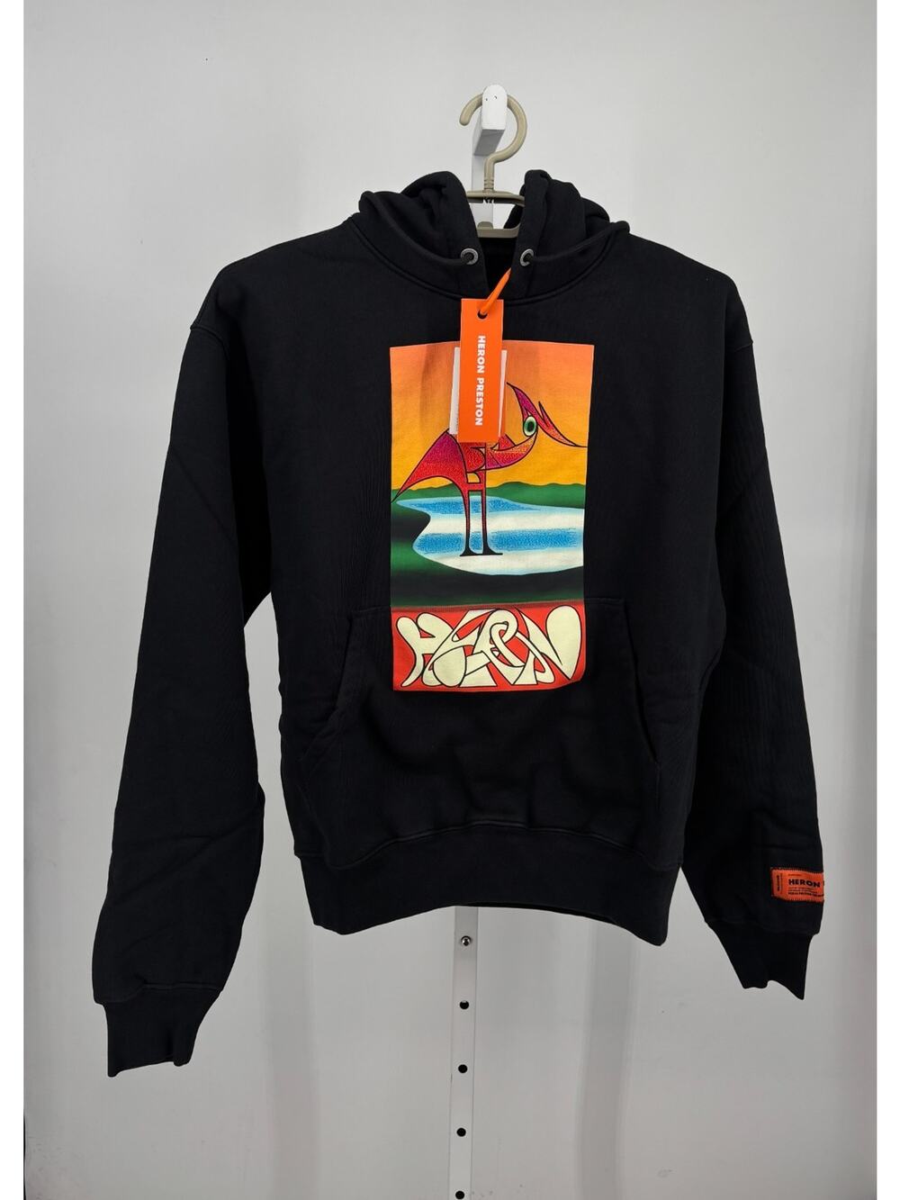 Heron Preston Hoodie Mens S Black Orange Abstract Graphics Print Cotton Sports